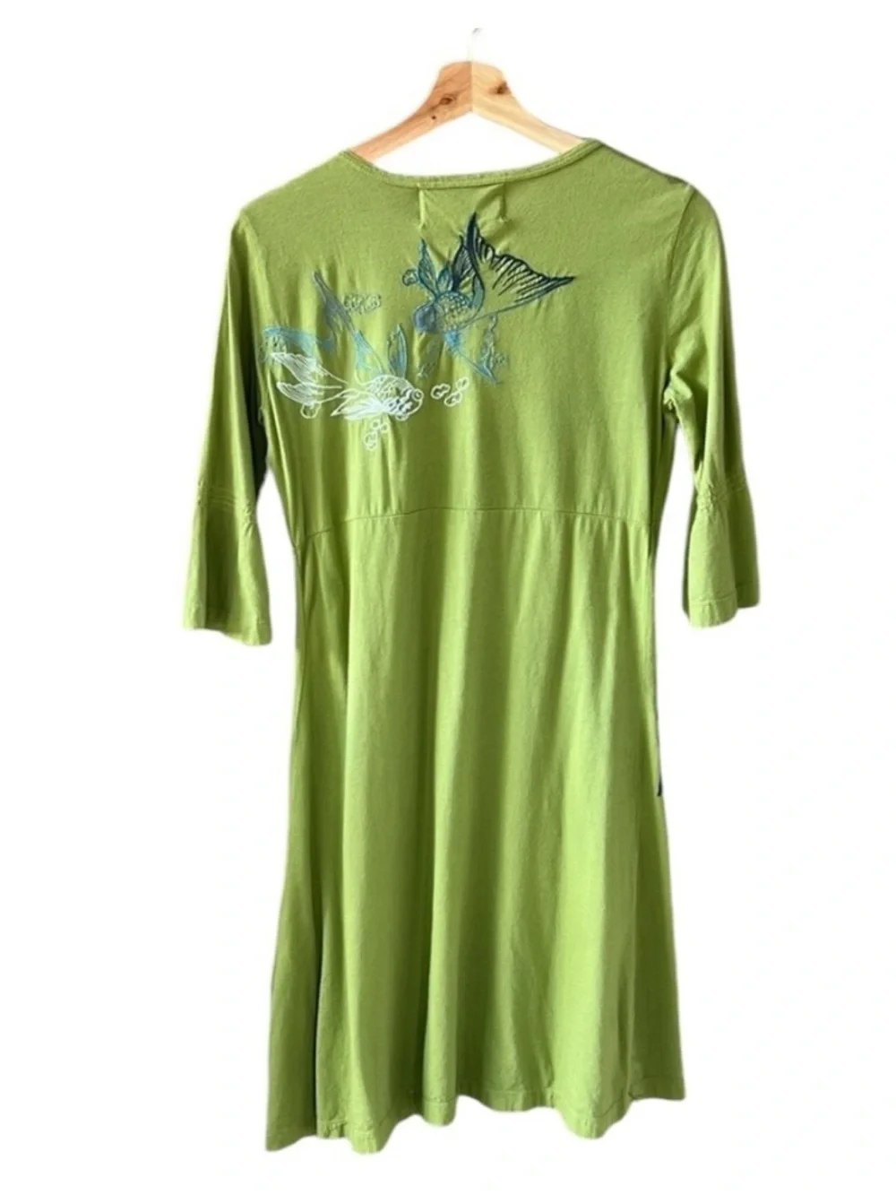 Johnny Was Green V-Neck Long Sleeve Tunic with Blue Floral Embroidery - Picture 8 of 8